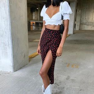 Princess Polly Mabel Midi High Slit Flirty Skirt